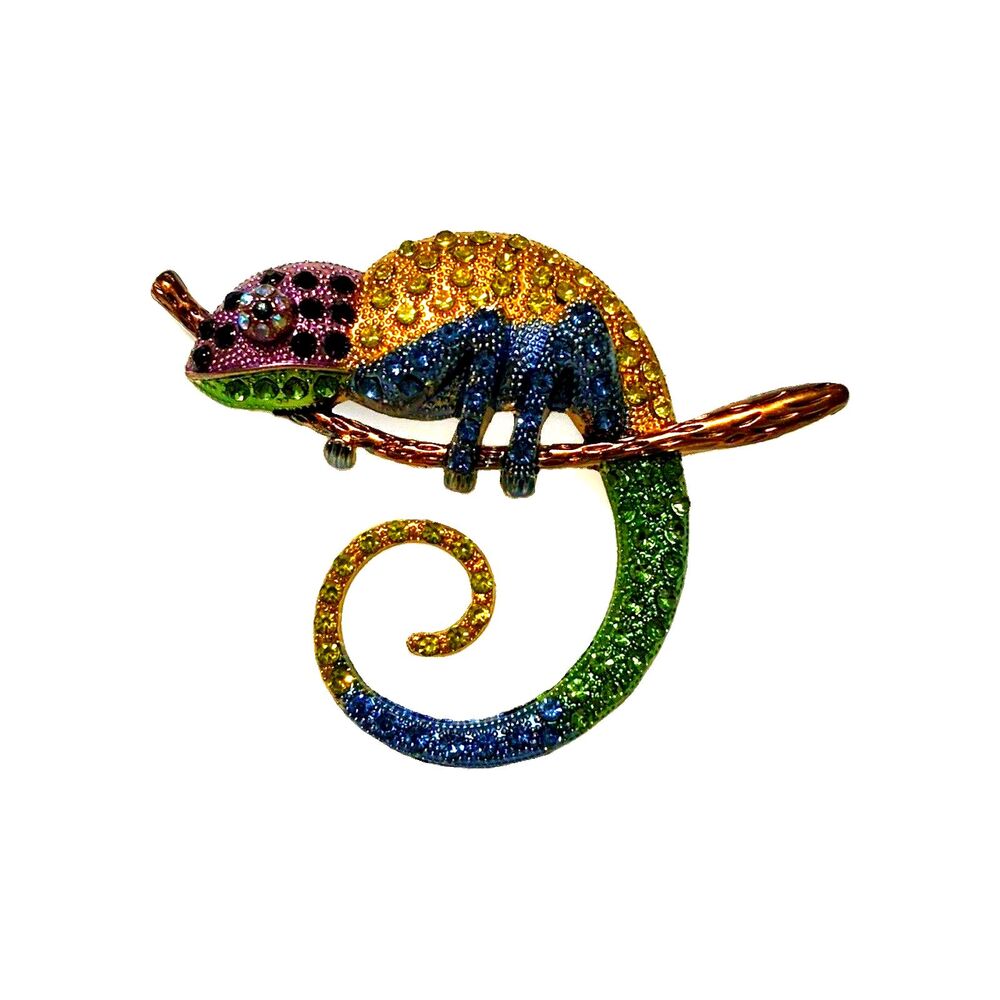 Statement Multicolor Chameleon Brooch Pendant Hefty Rhinestone Design